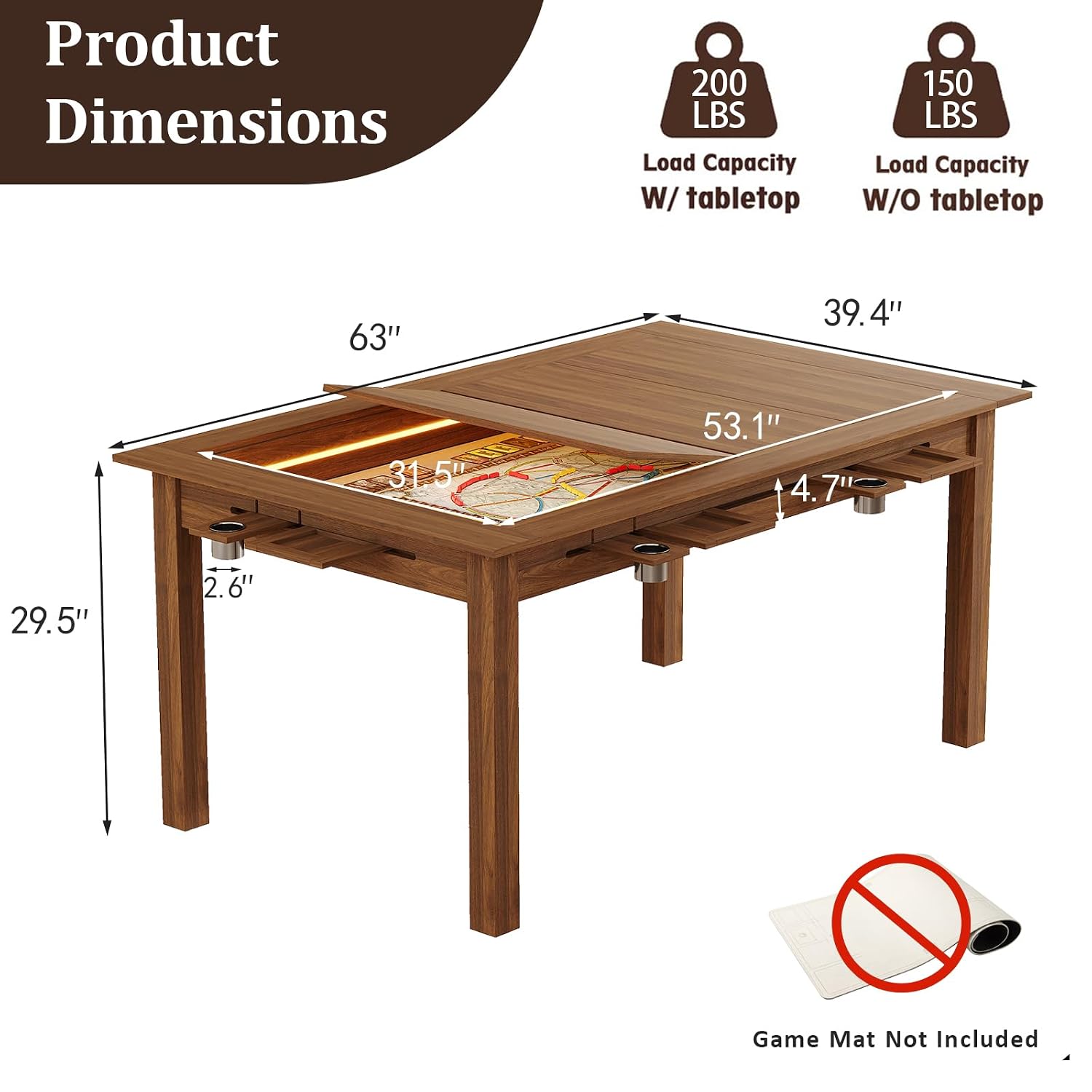 Walnut Board Game Table RGB LE - Board Game Yahtzee recension och pris